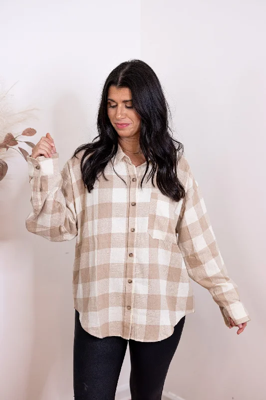 Flannel Perfection Taupe Plaid Top