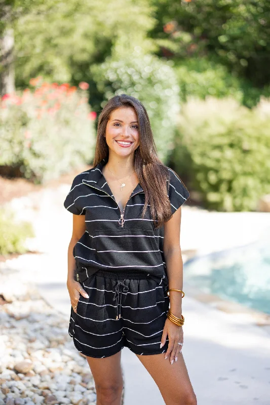 Midnight Stroll Black Striped Top