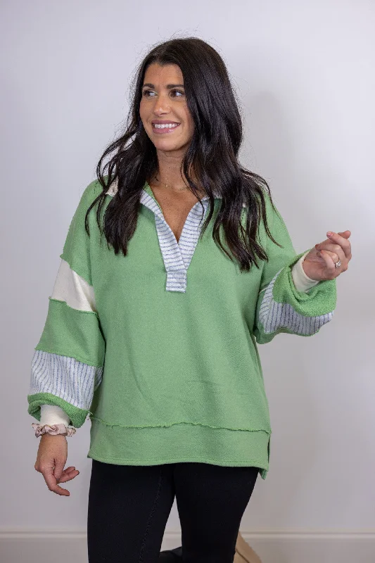 Colorblock Fave Sage Cream Pullover