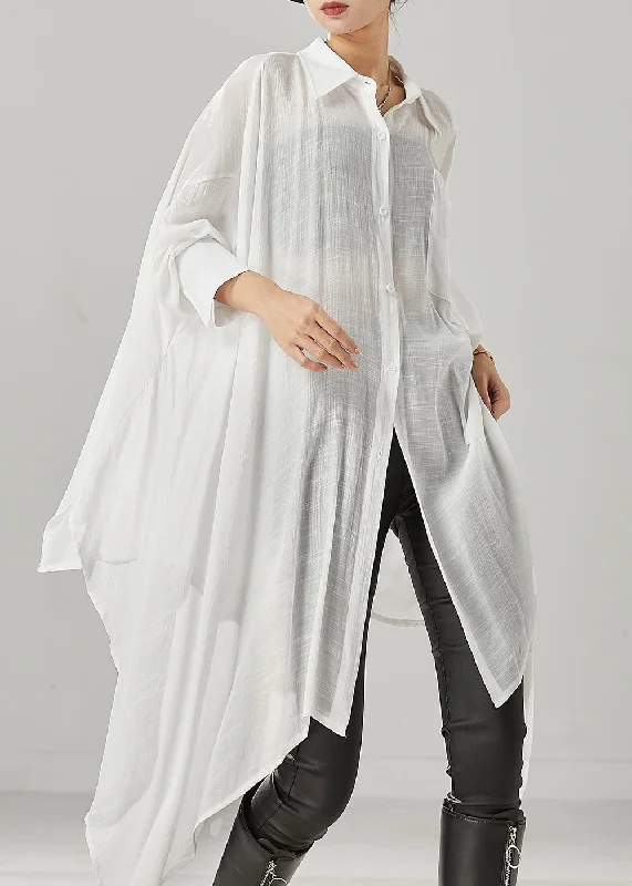 White Oversized Cotton Shirts Asymmetrical Spring