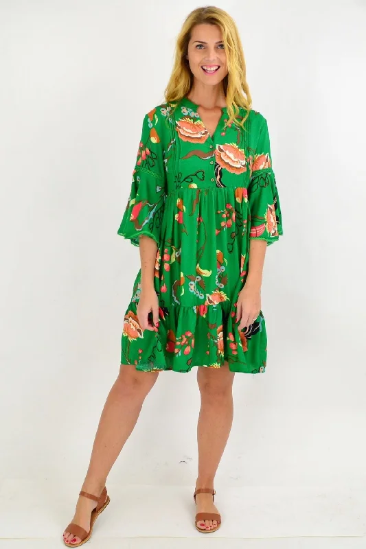 Green Betty Bell Sleeve Tunic Dress