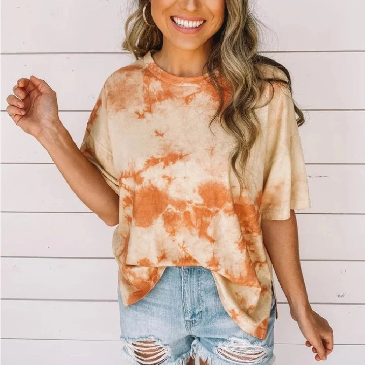 Summer Tie-Dye Printed Round Neck Short-Sleeve T-Shirt Wholesale Womens Tops