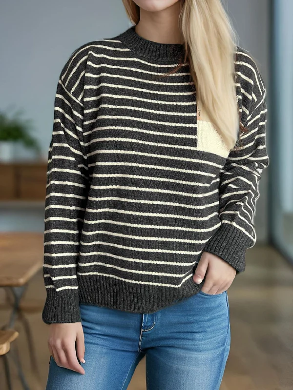 Striped Mock Neck Long Sleeve Sweater