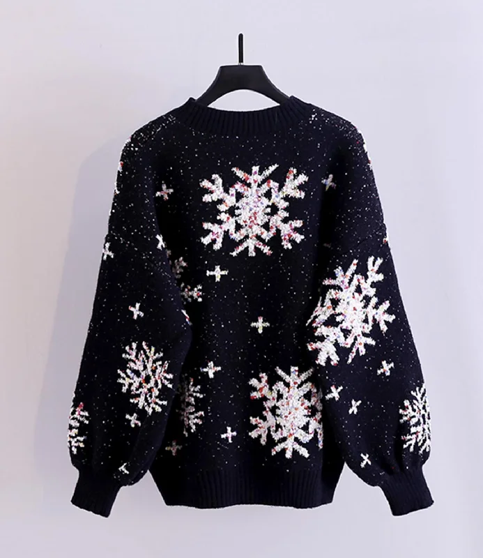 Cute snowflake long sleeve round neck sweater  029