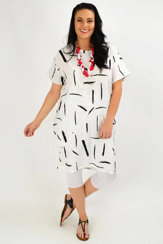 White Brush Stroke Tunic Dress