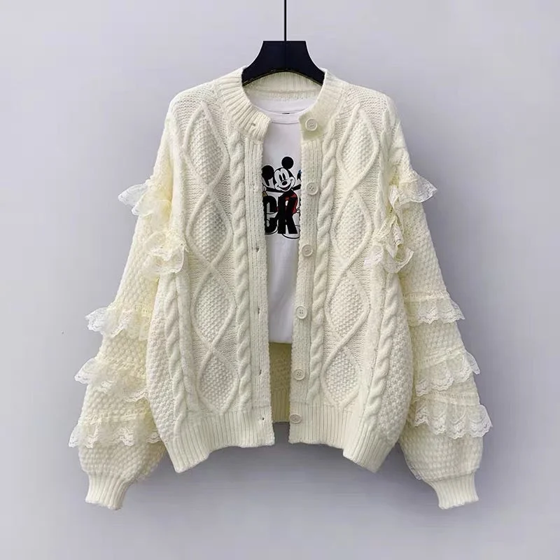 Cute cardigan lace long sleeve sweater  015