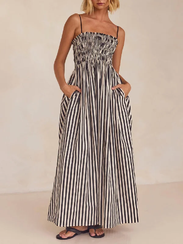 Sophistication Unique Stripe Charming Pleated Maxi Dress