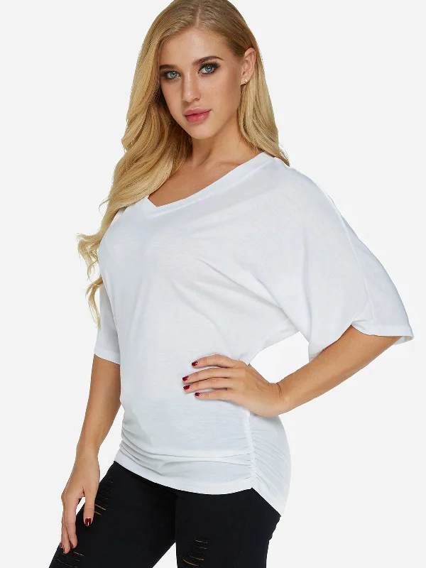 Custom V-Neck Pleated Half Sleeve T-Shirts