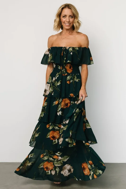 Carina Off Shoulder Maxi Dress | Deep Topaz Floral