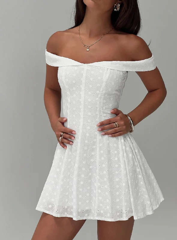 Rosebud Broiderie Off The Shoulder Mini Dress White