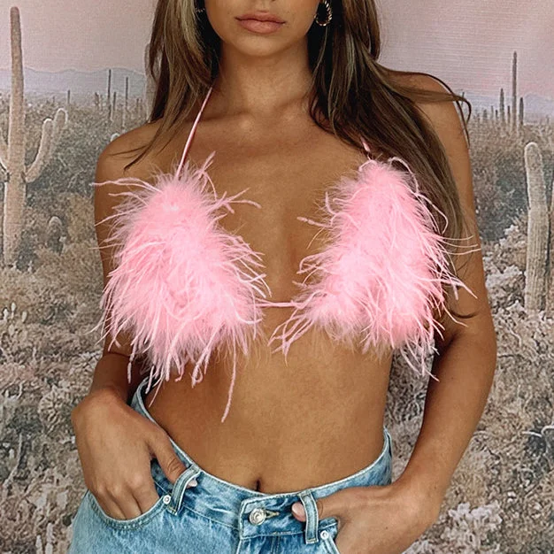 Hairy Suspenders All-Match Halter Neck Crop Tops Wholesale Women'S Top