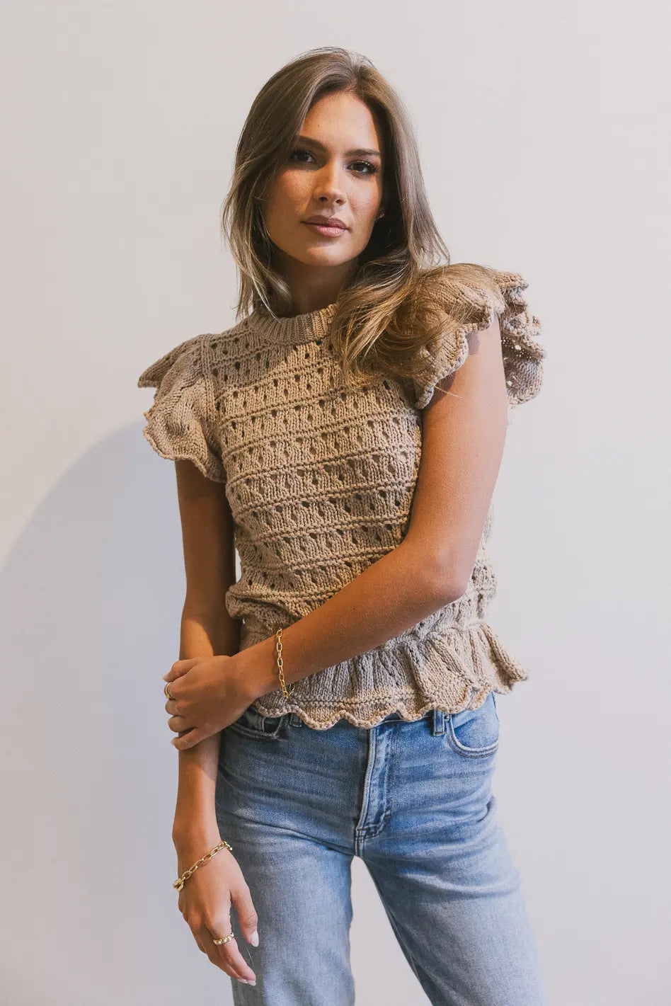 Shelly Ruffle Sweater in Natural