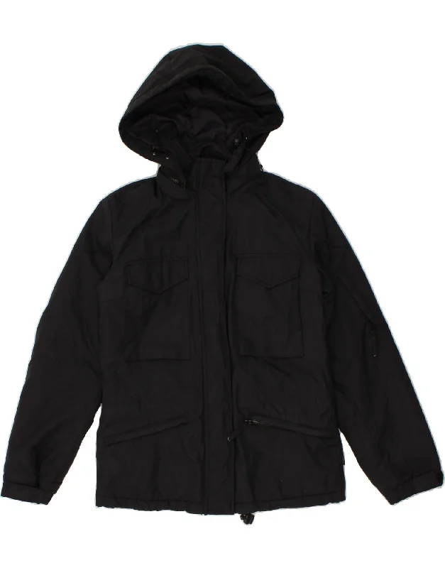 CANADIAN Womens Hooded Windbreaker Jacket IT 42 Medium Black Polyamide