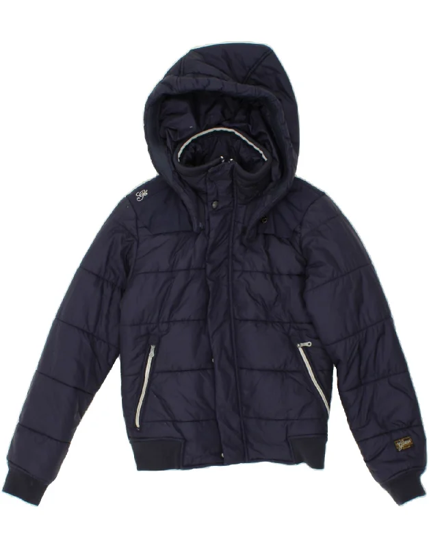 G-STAR Womens Hooded Padded Jacket UK 10 Small Navy Blue Nylon