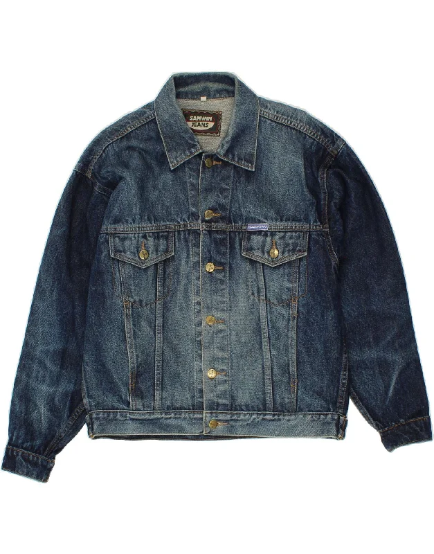 VINTAGE Womens Denim Jacket UK 14 Medium Navy Blue