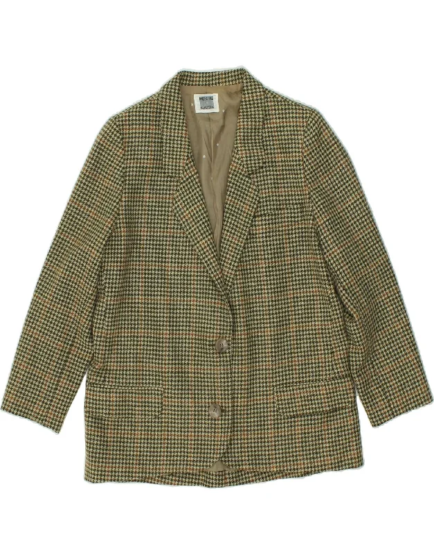 KRIZIA Womens 2 Button Blazer Jacket UK 18 XL Green Houndstooth Wool