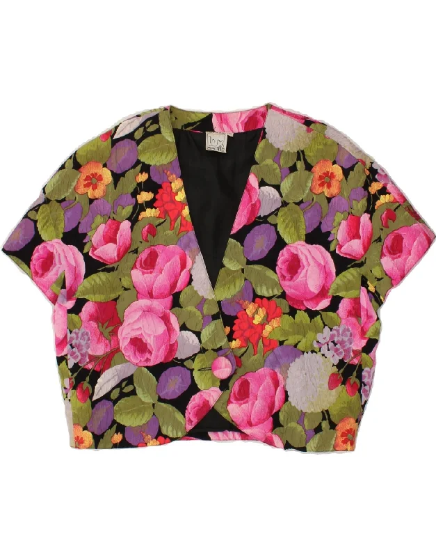 VINTAGE Womens Short Sleeve Blazer Jacket IT 46 Large Multicoloured Floral