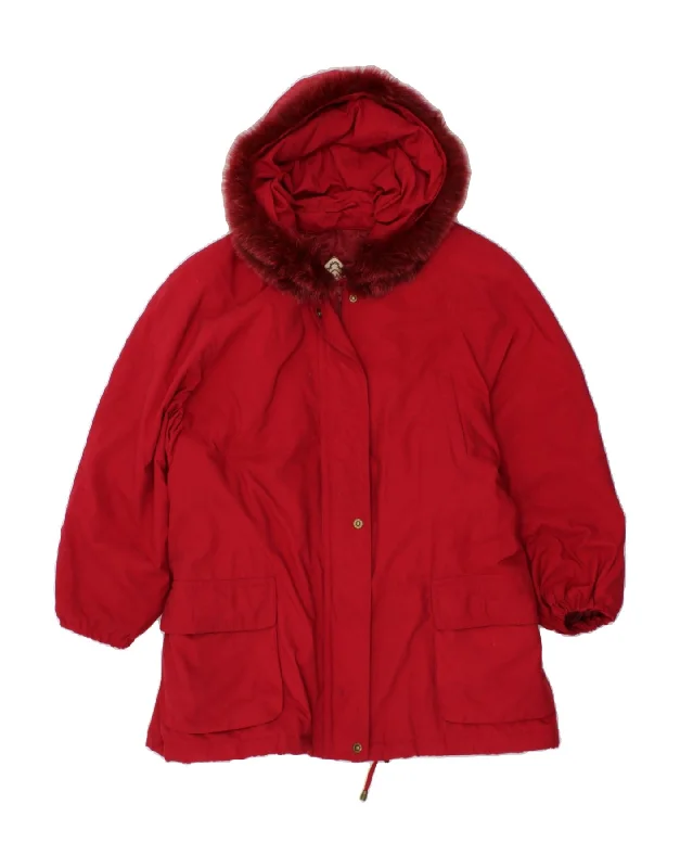 VINTAGE Womens Hooded Padded Jacket UK 20 2XL Red Polyester