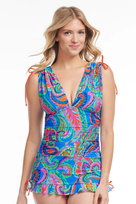 Grecian Skater 2-in-1 Convertible Length Tankini Top in French Paisley