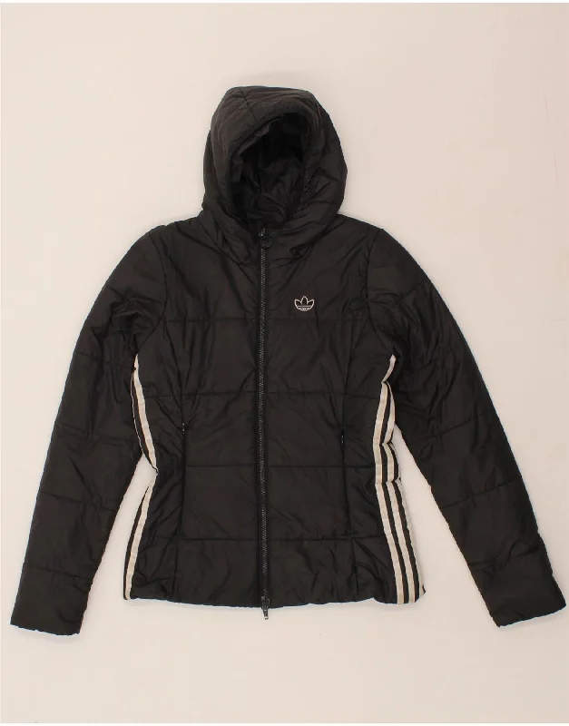 ADIDAS Womens Hooded Padded Jacket UK 8 Small Black Polyester