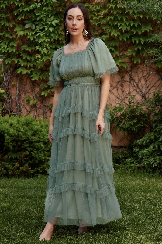 Magdalena Tulle Maxi Dress | Eucalyptus