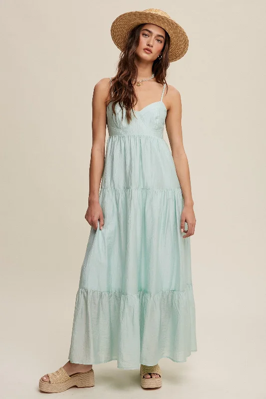 Mint Green Sleeveless Tiered Maxi Dress