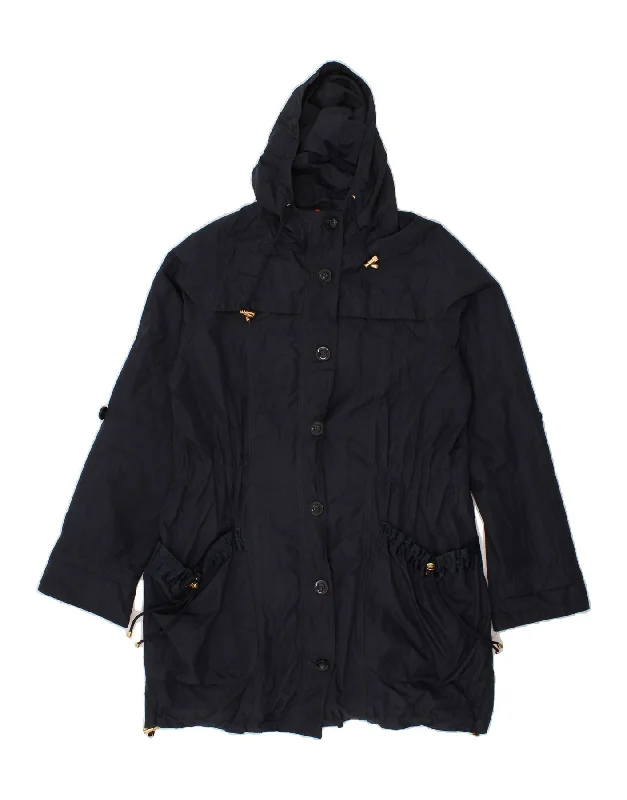 JOULES Womens Hooded Windbreaker Coat UK 14 Large Navy Blue Polyester