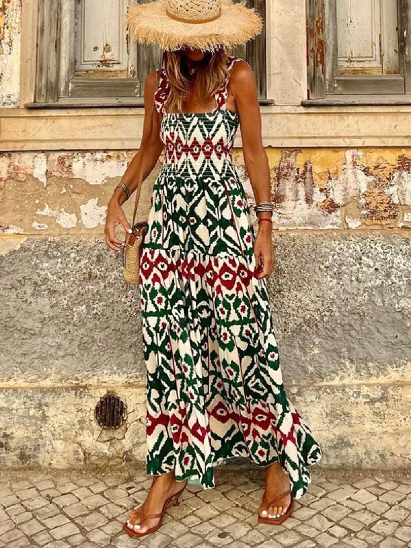 Unique Beach Vacation Charming Printed Halter Hem Dresses