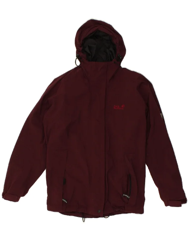 JACK WOLFSKIN Womens Oversized Hooded Rain Jacket UK 10 Small Maroon