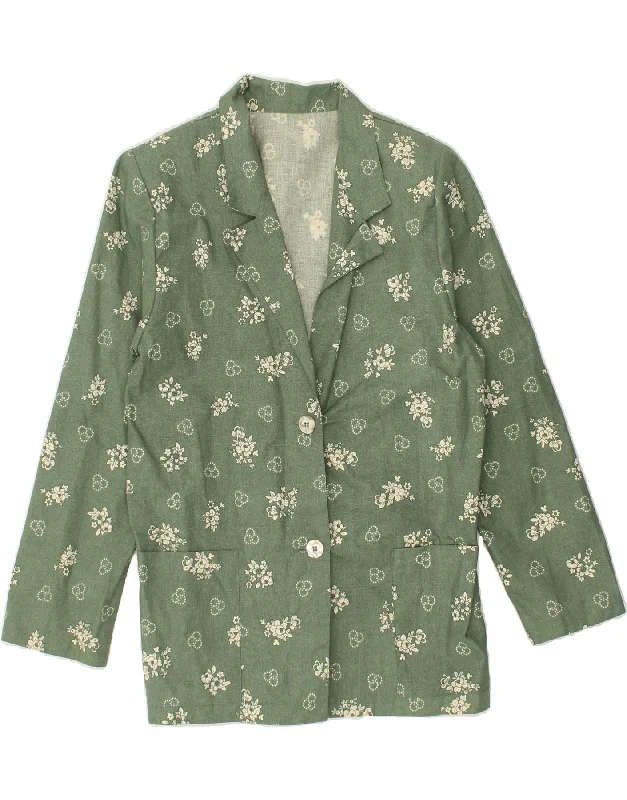 VINTAGE Womens 2 Button Blazer Jacket UK 12 Medium Green Floral