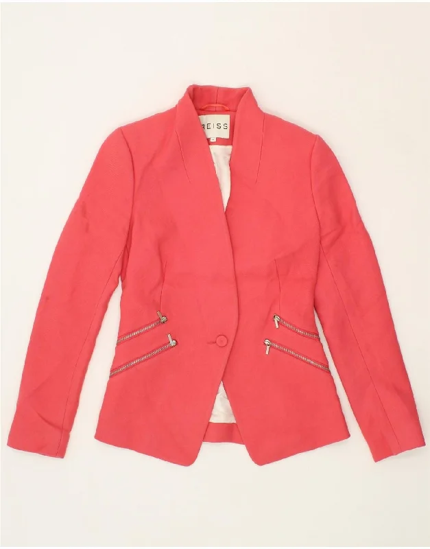 REISS Womens 1 Button Blazer Jacket UK 6 XS Pink Acrylic