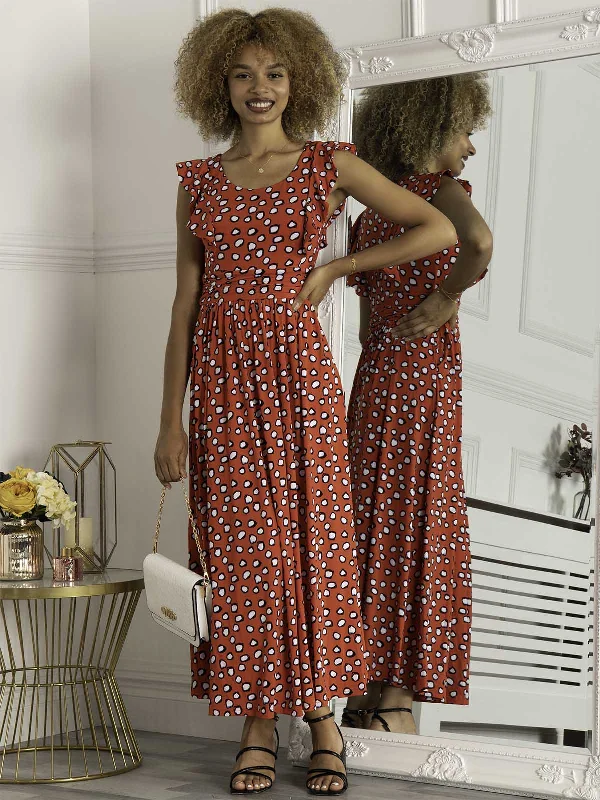 Jolie Moi Adalena Frill Shoulder Maxi Dress, Red Spot