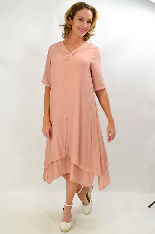 Light Salmon Coconut Overlay Tunic Dress