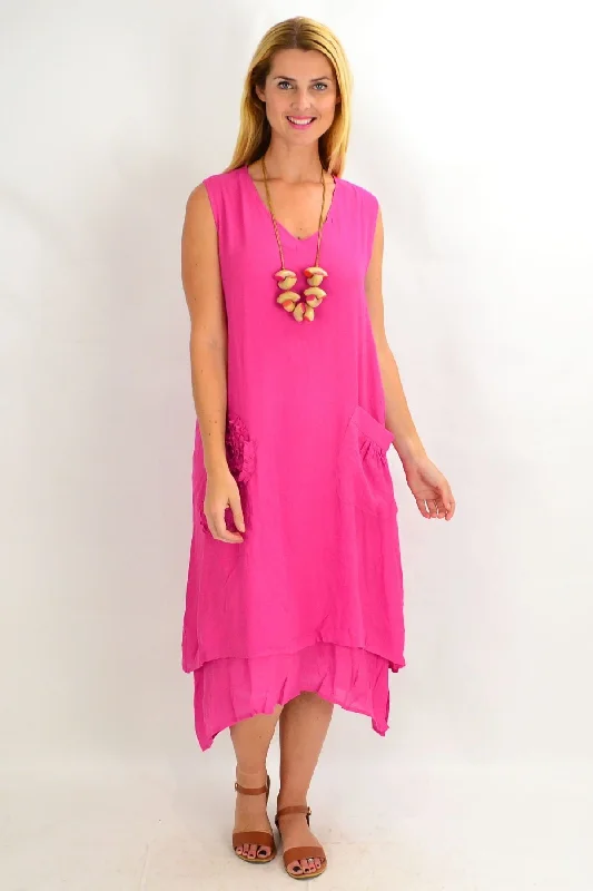 Fuchsia Applique Sleeveless Tunic Dress