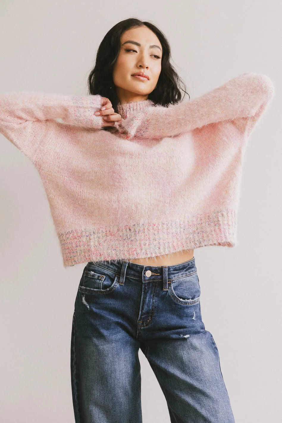 Carla Fuzzy Knit Sweater in Pink