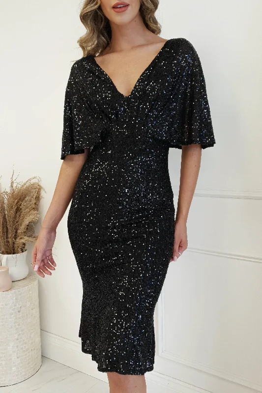 Alvara Sequin Midi Dress | Black