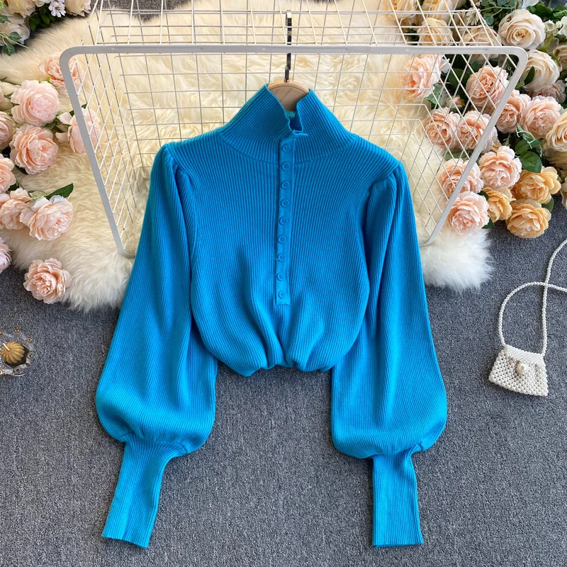 Elegant high neck long sleeve sweater  021