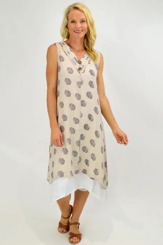 Sleeveless Oatmeal Dots Overlay Tunic Dress