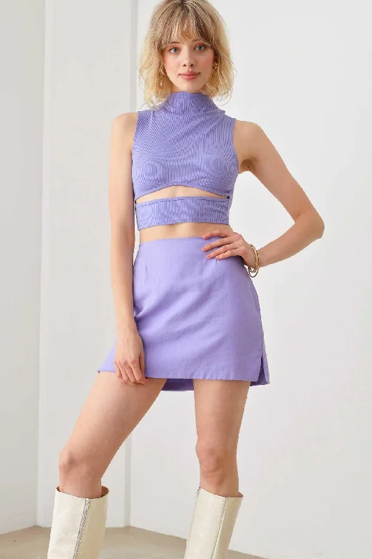 Ribbed Cut-Out Short Turtle Neck Sleeveless Crop Top