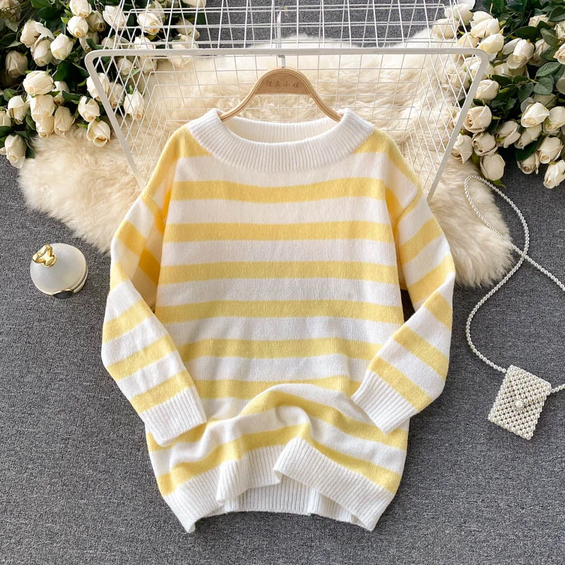 Cute striped long sleeve sweater 004