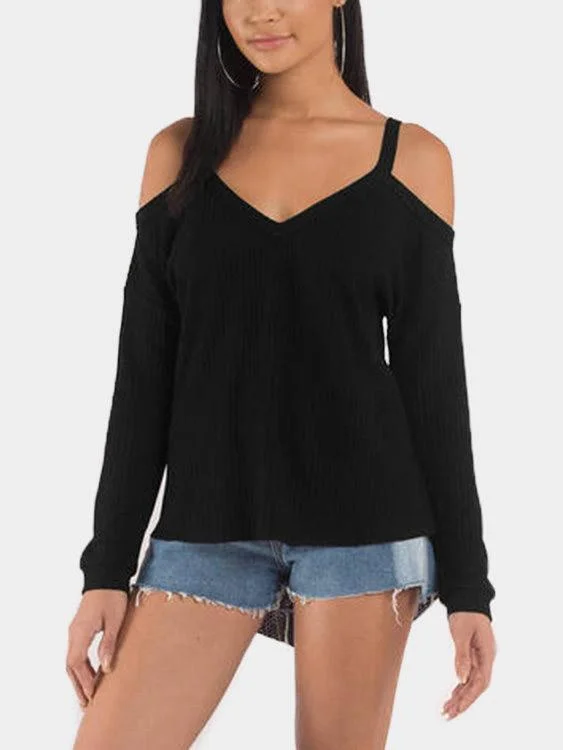 OEM ODM Long Sleeve Irregular Hem Black Top