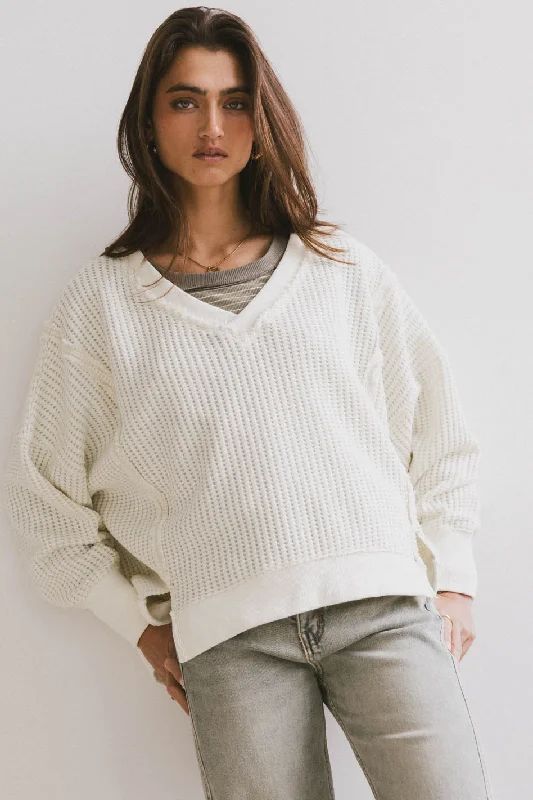 Ellis Waffle Knit Top in Cream