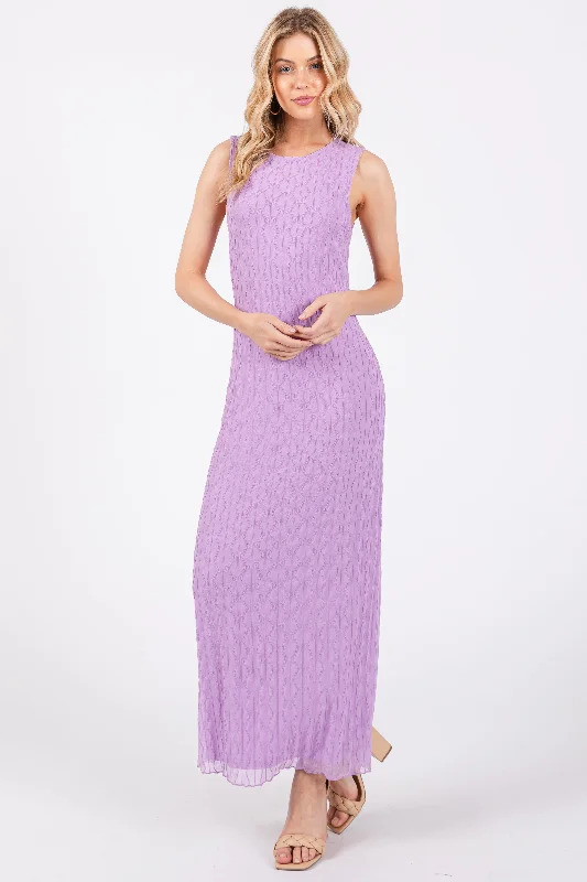 Lavender Mesh Overlay Midi Dress