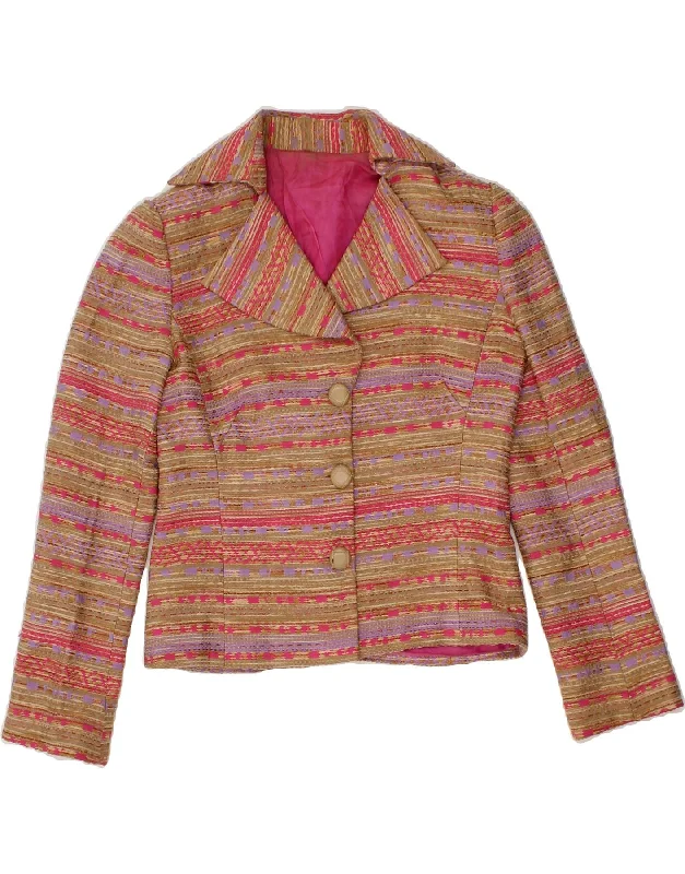 VINTAGE Womens 3 Button Blazer Jacket UK 12 Medium Multicoloured Fair Isle