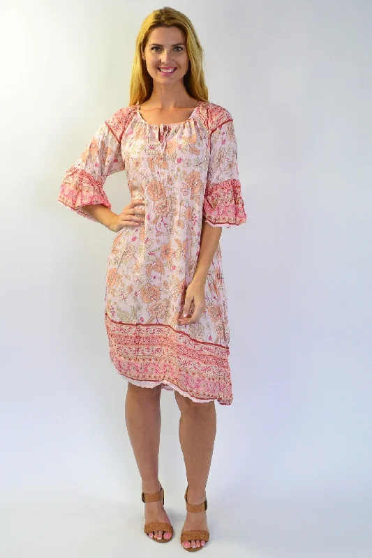 Pink Floral Crinkle Tunic Dress