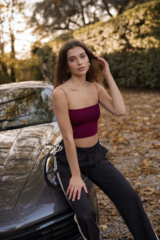 Crop top burgundy met spaghettibandjes - Bless