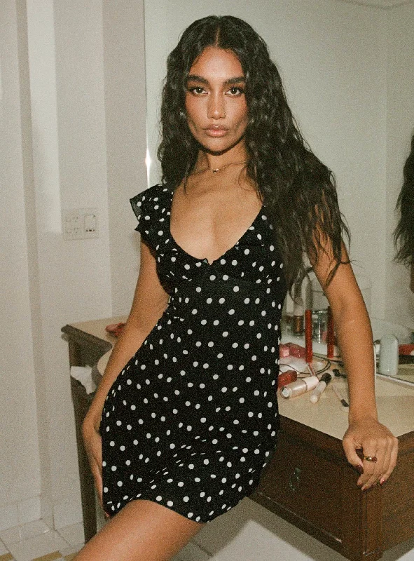 I Guess So Mini Dress Black Polka Dot Petite