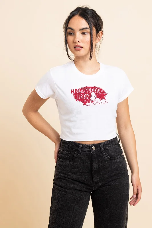 Daisy Street Slim Crop T-Shirt with Hollywood Icon Print