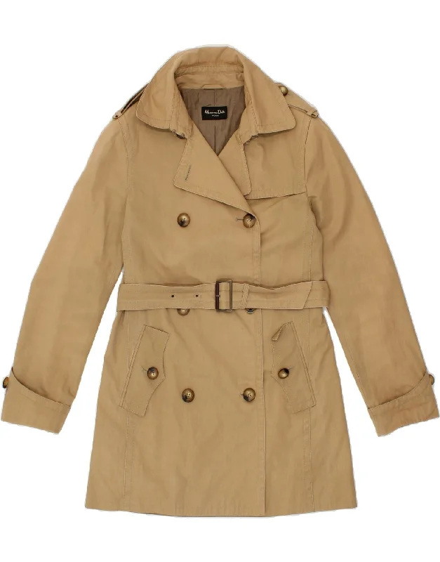 MASSIMO DUTTI Womens Double Breasted Coat UK 14 Medium Beige Cotton