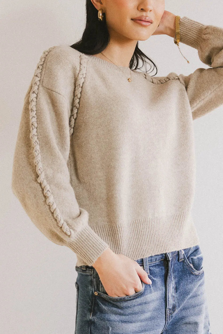 Leony Braided Sweater in Oatmeal